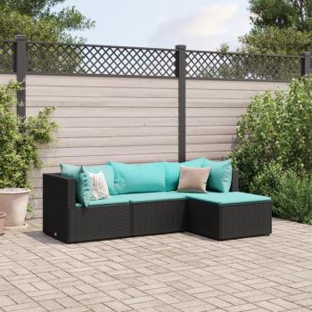 Ensemble de salon de jardin 4 pcs avec coussins Noir en résine tressée