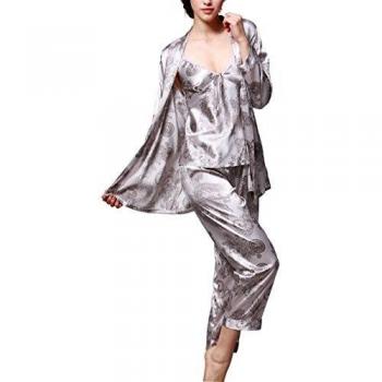Pyjama de Soie Femme Sexy Trois-pièces Gris Taille L