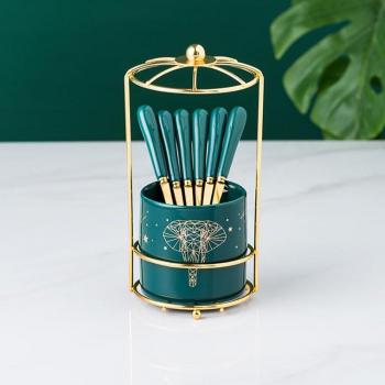Gold‑Trimmed Kitchen Accessory Organizer – Fruits, Cakes, Spoons