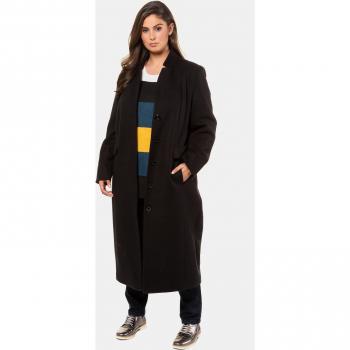 Cappotto lungo nero con risvolti, Donna, Taglia 60, Fibre sintetiche/Poliestere