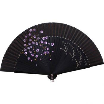 Elegant Chinese Silk Hand Fan, Flower-Printed, Foldable Hollow Carving