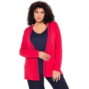 Rot‑farbener Damen‑Strickmantel Ulla Popken, 50/52, mit Schalkragen