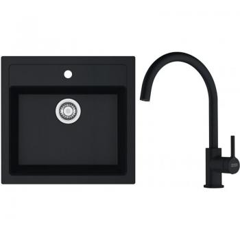 Pack cuisine Franke T122Č – évier tectonite SID 610 + robinet FN 6018.901, noir mat