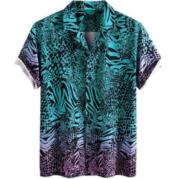 Men's Snake Print Short Sleeve Button Up Shirt