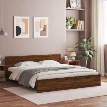 Cama de matrimonio con cabecero marrón roble 180x200 cm