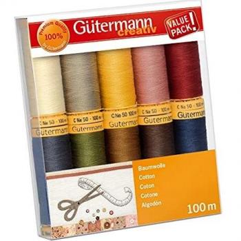 Gutermann 734521-3 Thread Set Natural Cotton 50 100m/10 reels, Multicolor
