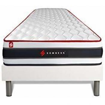 Matelas 90x200 avec sommier kit blanc, ressorts ensachés et mémoire de forme