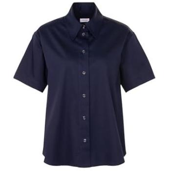 Marineblau Damen-Hemdbluse – 1/2-Kragen Uni