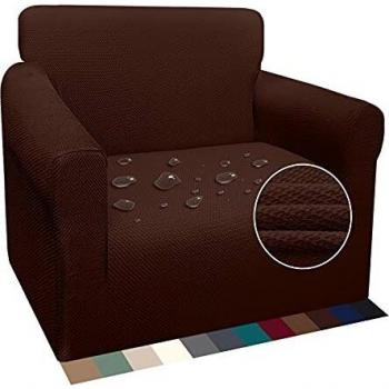 Luxurlife 1 Piece Super Thick Water Resistant Sofa Cover Unique Jacquard Pattern High Stretch Couch Cover Non-slip Furniture Protector with Elastic Bottom for Living Room (Chocolate, 1 Seater)