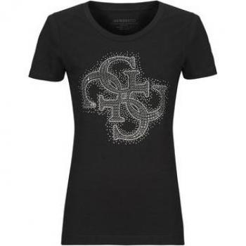 T-shirt Guess con logo e strass nera, taglia XS
