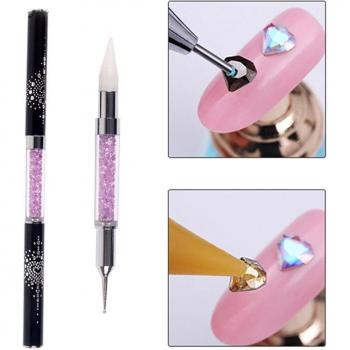 Dual-ended Nail Art Picker Set with Crystal Beads and Wax Pencil