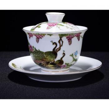 Prachtige Emaille Gaiwan Theekop 165ml met Bloemen en Vogels