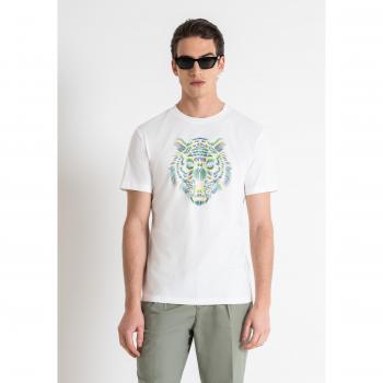 Camiseta Slim Fit de Algodón con Estampado de Tigre para Hombre