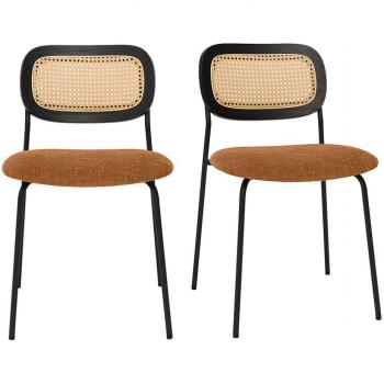 Miliboo Chaise Duo – Couleur Terre Brûlée, Matériaux : Tissu Velours & Métal Noir (Cannage Rotin)