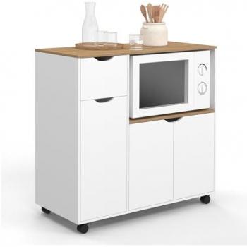 Micro‑ondeur de cuisine Cosi XXL en bois naturel, tiroirs intégrés