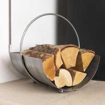 Jumpier Circular Log Holder (Iron, Silver Nickel, Antique Ball Feet, Modern Compact)
