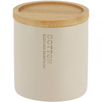 Bocaux de coton polyresine, couvercle bambou – beige