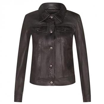 Anderlecht Leather Trucker Jeans Jacket (Black, 16 UK)