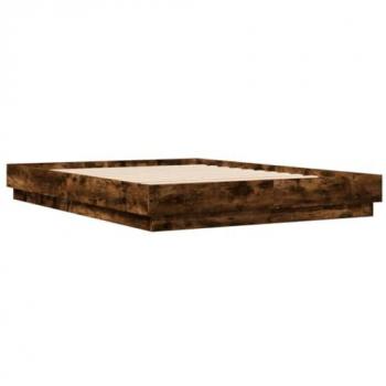 VidaXL King Size Bed Frame with LED Smoked Oak 150x200 cm