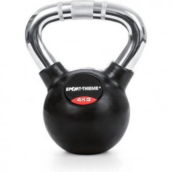 Sport-Thieme Gummierte Kettlebell, 4 kg mit Chrom-Griff