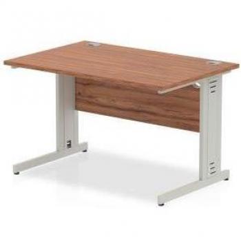 Impulse cable managed 1200mm x 800mm straight desk with walnut top and silver cable managed leg