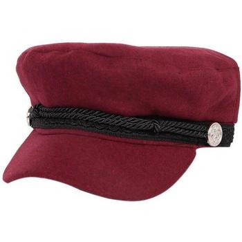 Sombrero plano negro de lana con cuerda