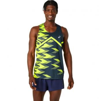 ASICS Herren Lauftank “Light Graphic” – Blau, Safety Yellow Details – XL (Farbe: Gelb/Blau)