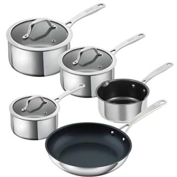 Kuhn Rikon Classic Silver 5‑Piece Allround Cookware Set – 16cm/18cm/20cm Saucepan, 16cm Milk Pan & 24cm Non‑Stick Frying Pan