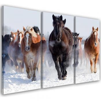 Snowbound Hooves: Three-Piece Canvas – 60x40 Brown