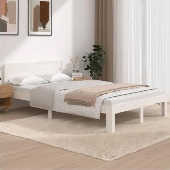 Lit double en bois massif de pin blanc 120x200 cm sans matelas