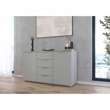 RAUCH Sideboard Schubladen‑Kommoden‑Set AGORDO – Grau, 140 cm × 81 cm × 43 cm, 4 Schubkästen, 2 Türen