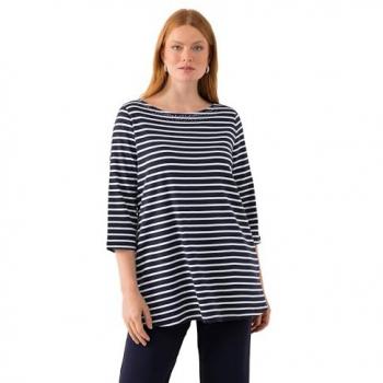 Ulla Popken Damen T-Shirt im Streifenlook, Pima Baumwolle