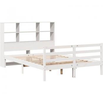 Mueble Cama-Estantería de Madera Blanca, Dimensiones 120x190 cm – Sin Colchón