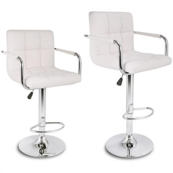 LANGRIA White Bar Stools Set with Quilted Backrest and Armrest