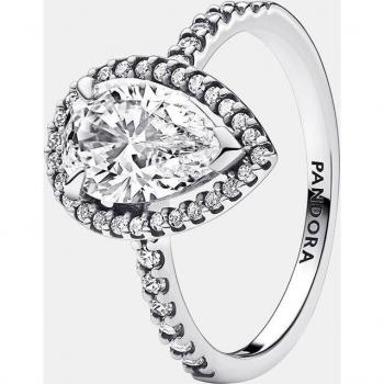 Pandora Silver Sparkling Pear Halo Ring Size 56