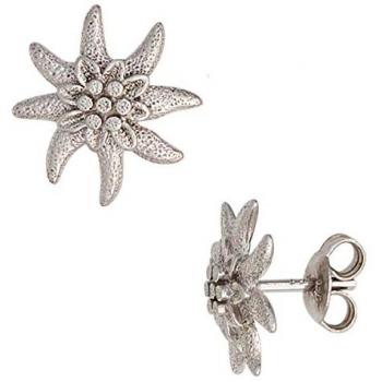 Edelweiß Ohrstecker 925 Sterling Silber rhodiniert mattiert