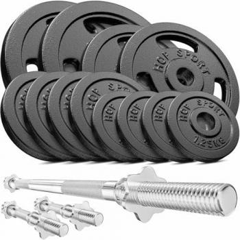 Set d'Haltères avec Barre Longue 59 kg