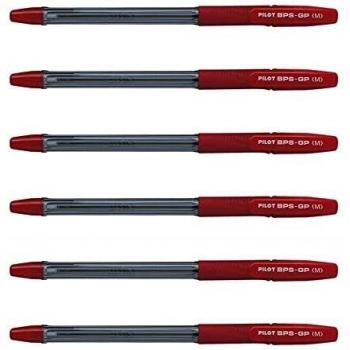 Lot de 6 stylos à bille Pilot Grip BPS-GP tracé moyen rouge