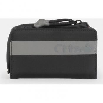 Cartera pequeña de nylon negro con detalles a contraste