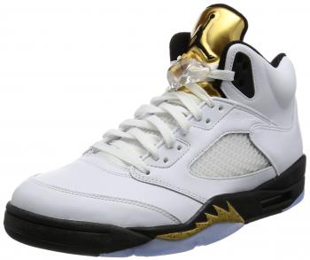 Nike Men’s Air Jordan 5 Retro Basketball Shoes, White/Black-Mtlc Gold Coin, Size 9.5