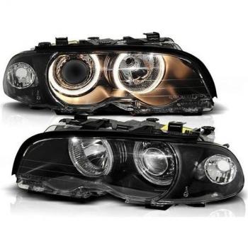 Faros BMW E46 Doble Halo con Angel Eyes Negros