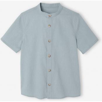 Chemise garçon vert sauge en lin col Mao
