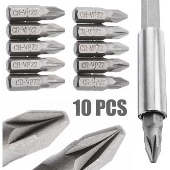 10Pcs Silver PZ2 x 25mm Hex Shank Screwdriver Bits