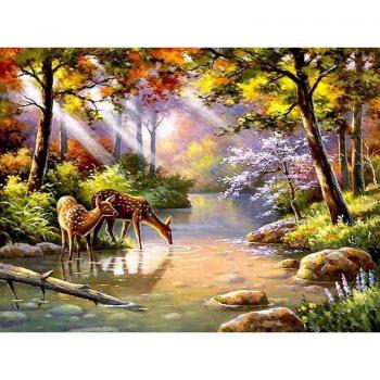 Kit de Point de Croix Diamant 5D: Forêt, Cerf, Strass 20x30 cm