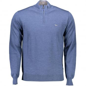 Harmont & Blaine Herren-Rollkragenpullover – Rundhals, blauer Strick mit feiner Stickerei und integriertem Reißverschluss