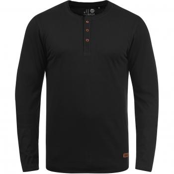 !Solid Taoki Herren Shirt mit langen Ärmeln, Grandad-Kragen, Größe:M, Farbe:Schwarz