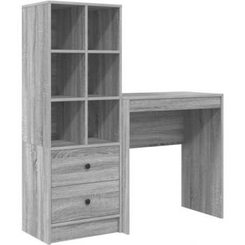 Station de travail Gris Sonoma en bois d’ingénierie avec deux tiroirs et étagère
