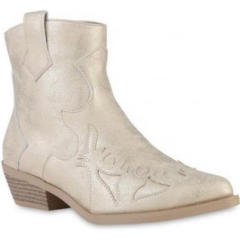 Van Hill Stivale Cowboy Marilyn Marrone Chiaro Dorato
