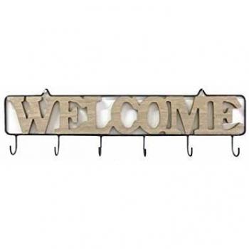 Home Deco Factory Patère Murale Accroche-clés 6 Crochets Welcome Beige et Noir