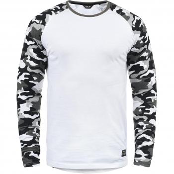 !Solid Cajus Herren Longsleeve Shirt, Camouflage-Muster, Rundhalsausschnitt, Größe:M, Farbe:White Grey